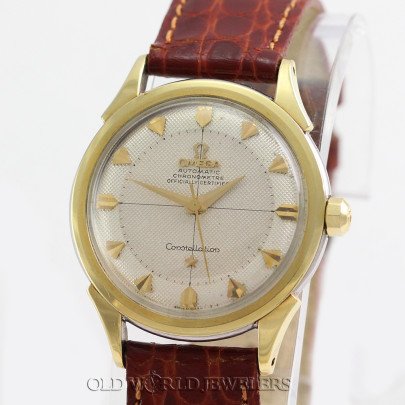 Omega Vintage Constellation Ref 2852SC 14K Gold Over Steel Silver Honeycomb Dial